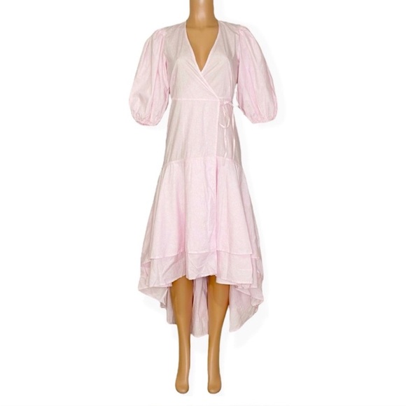 Ganni Light Pink Midi Dress with Puff Sleeves - Picture 1 of 6